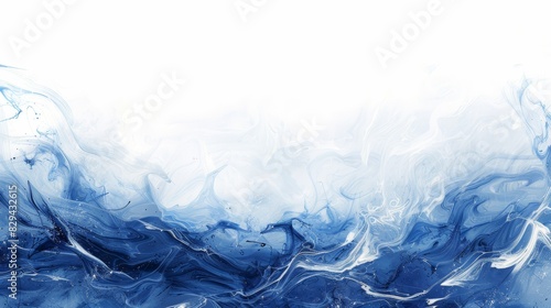  A blue and white abstract painting on a white background  suitable for text or image placement on t-shirts