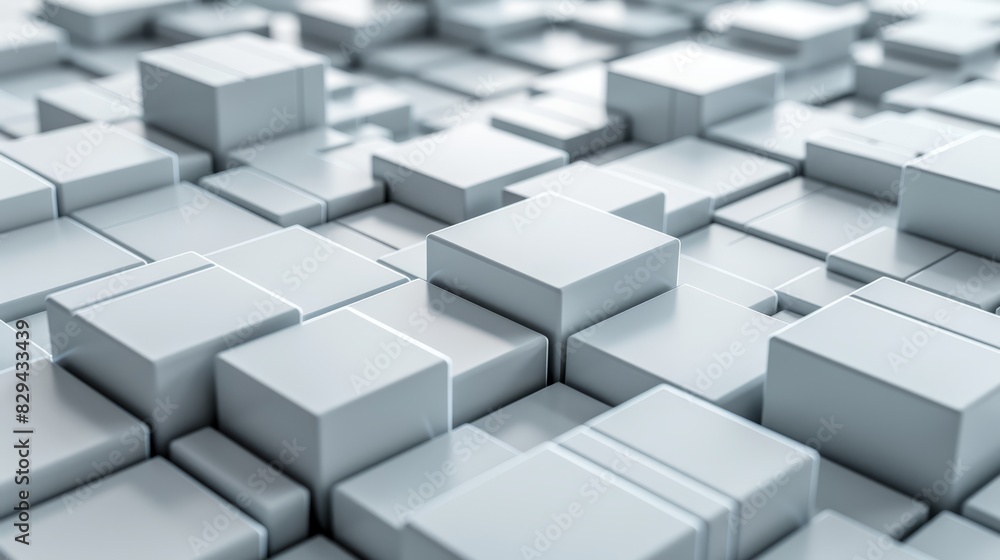 A large number of identical white cubes forming a wall or floor, with an equivalent arrangement in the center of the floor A large number of identical white cubes forming a wall or floor, with an equivalent arrangement in the center of the floor