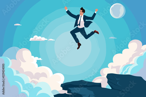  Boost Career Development with Job Promotion, Businessman with Jetpack Taking Off for New Opportunity and Motivation to Succeed