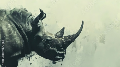 Indian Rhinoceros with White Spots on Monochrome Background photo