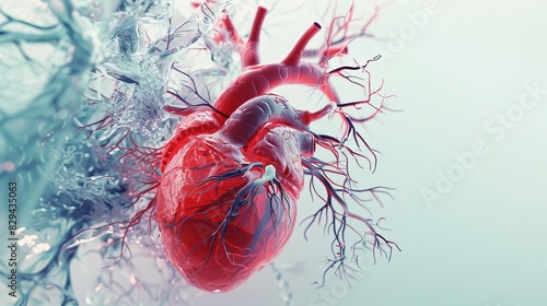Intricate vessels and pulsing heart in a human cardiovascular system illustration copy space, educational chart, dynamic, blend mode against a dark blue backdrop