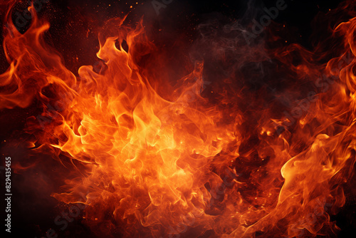 Fire flames on black background. Blaze fire flame background and textured