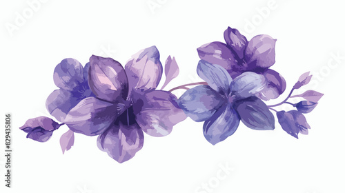 Violet flowers watercolor floral clip art. Bouquet pe