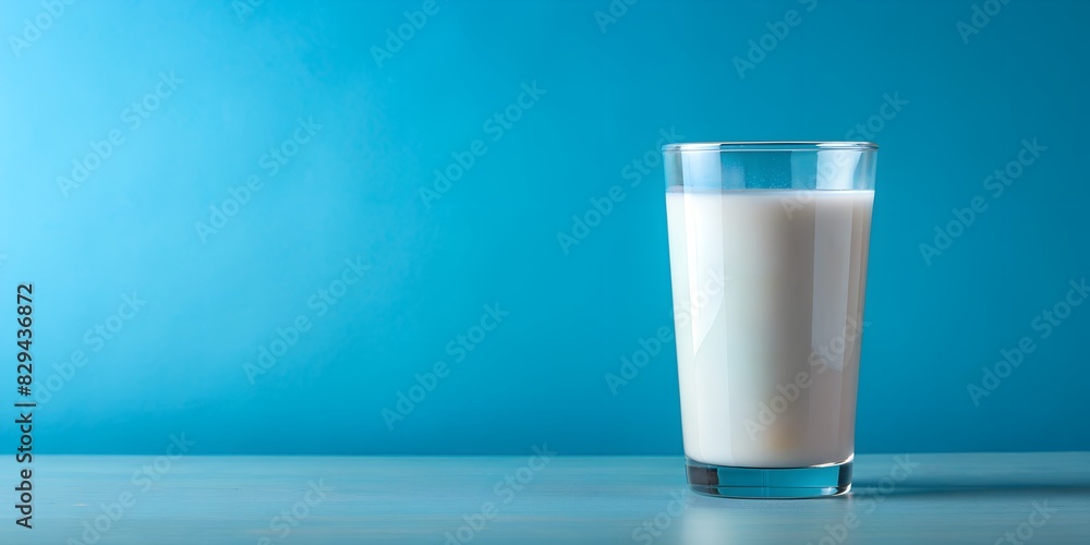 Milk in a glass on blue background with copy space. World Milk Day. Milk in a glass on blue background with copy space. World Milk Day.