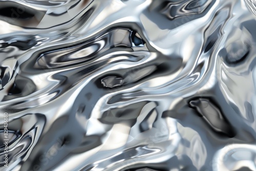 Abstract metallic liquid surface with wavy  reflective patterns. Smooth  shiny  fluid background with silver  chrome-like appearance.. Beautiful simple AI generated image in 4K  unique.