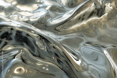 The image depicts an intricate close-up of a 3D design, reminiscent of flowing liquid metal with a glossy finish. Beautiful simple AI generated image in 4K, unique.