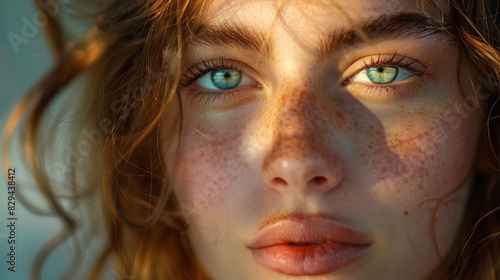 Photo of a girl's face, highlights in the eyes created with Generative AI technology