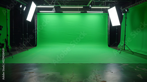 photo studio with green screen in a factory hall photo