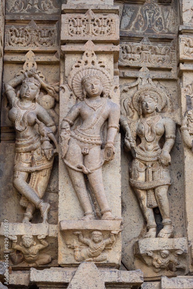 Sculptures of Hindu Deities on the Kedareshwara Temple, Dharmapuri, Beed Maharashtra India.