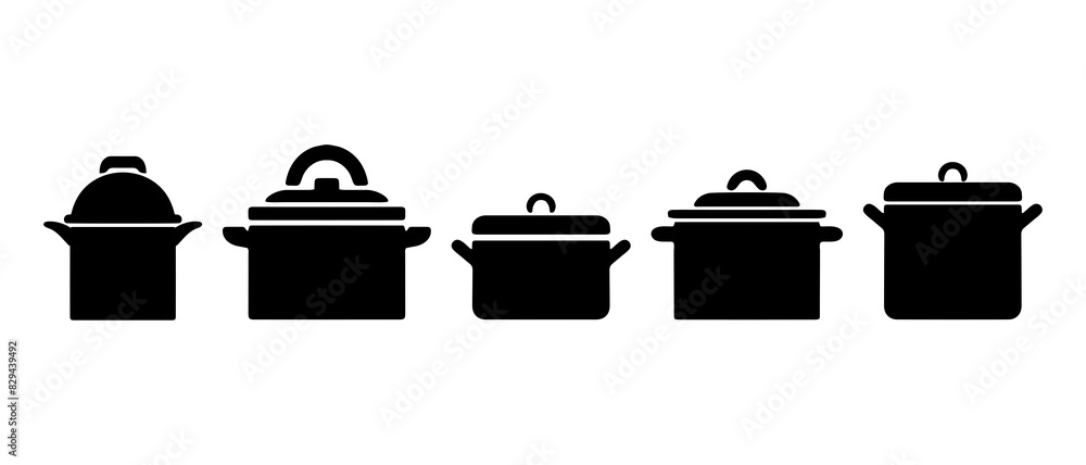 simple black and white kitchen utensils, Cooking pots with lid silhouette black filled vector Illustration icon. simple black and white kitchen utensils, Cooking pots with lid silhouette black filled vector Illustration icon.