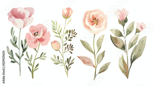 Watercolor flowers. Greeting card template. Spring 