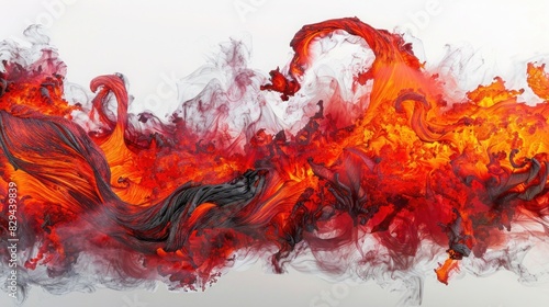 Lava in motion, a symphony of reds and oranges against a backdrop of pristine, transparent white.
