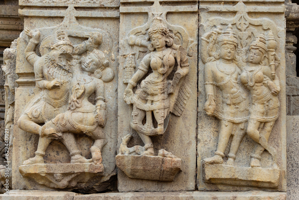 Carving of Lord Narsimha and other Deities on the Kedareshwara Temple, Dharmapuri, Beed Maharashtra India.