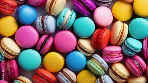  Sweet macaroons with appetizing looks with various color, image video HD 4K a background for national macaron day and world food day photo