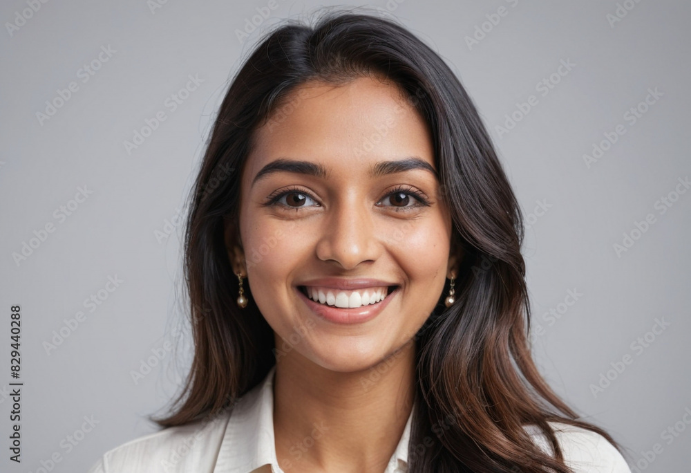 portrait view of a regular happy smiling South Asian woman , ultra realistic, candid, social media, avatar image, plain solid background portrait view of a regular happy smiling South Asian woman , ultra realistic, candid, social media, avatar image, plain solid background