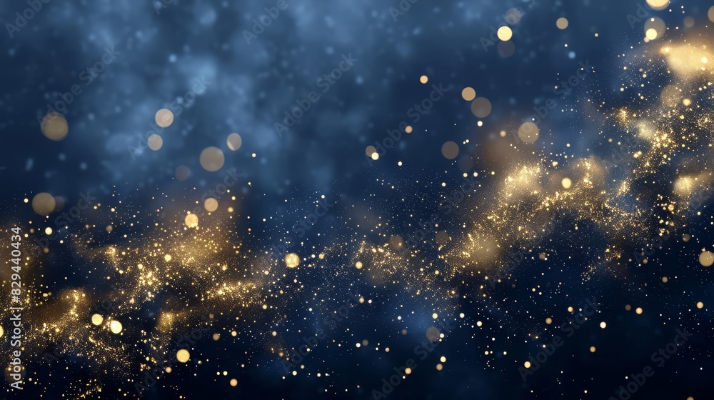 Obraz premium Three blurred images of gold dust against a dark blue background