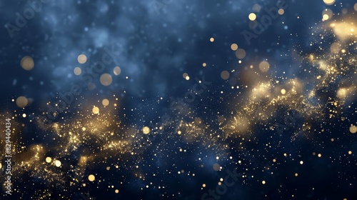  Three blurred images of gold dust against a dark blue background