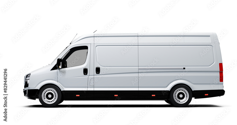 White cargo van with side profile on transparent background White cargo van with side profile on transparent background