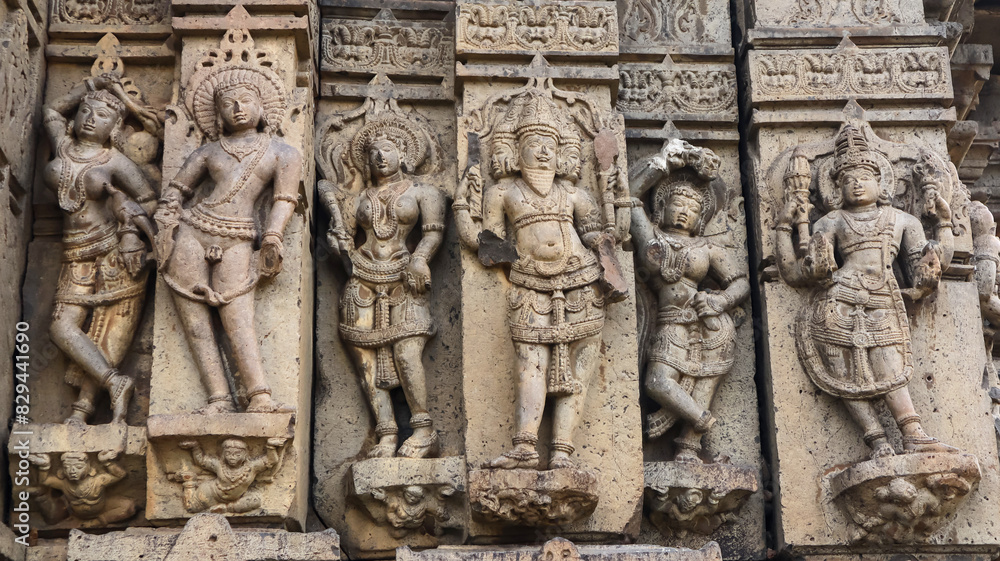 Carvings of Hindu Deities on the Kedareshwara Temple, Dharmapuri, Beed Maharashtra India. Carvings of Hindu Deities on the Kedareshwara Temple, Dharmapuri, Beed Maharashtra India.