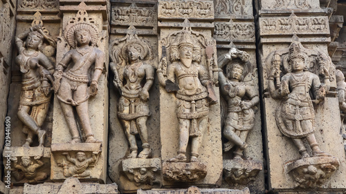 Carvings of Hindu Deities on the Kedareshwara Temple, Dharmapuri, Beed Maharashtra India.