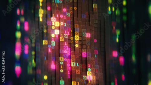 Wallpaper Mural Stream of binary code. Storage and transfer of digital data concept. 3D render seamless loop animation Torontodigital.ca