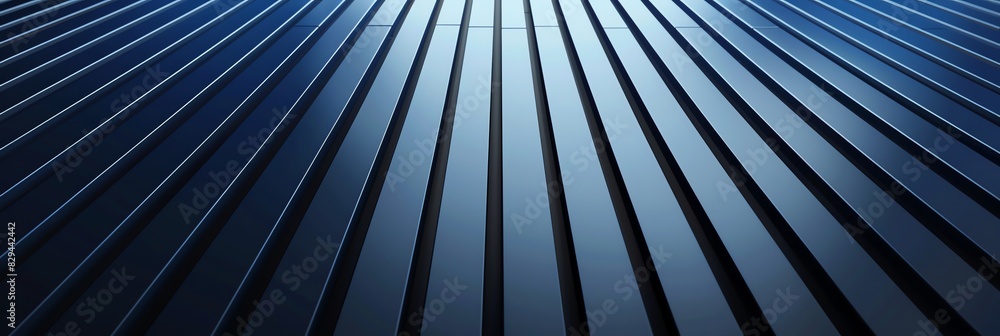 Obraz premium Regular blue and navy blue three-dimensional striped background, black background aspect ratio 3:1, for banner, landing page, website
