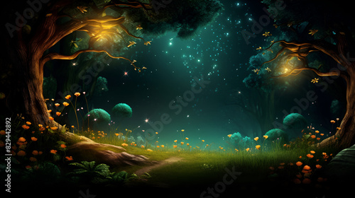 The background contains golden fairy lights and trees, Fairy Light Wonderland: Trees Bathed in Golden Glow © Muhammad