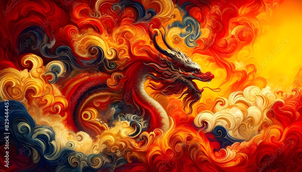 Fototapeta premium Oriental-style dragon, swirling patterns