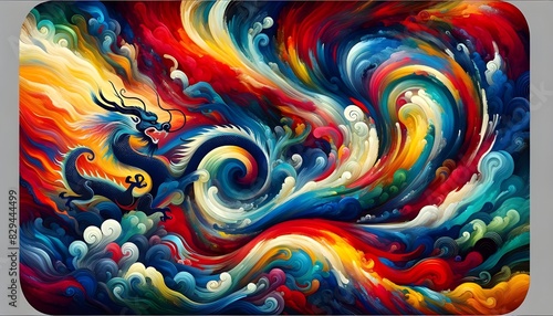 Oriental-style dragon, swirling patterns