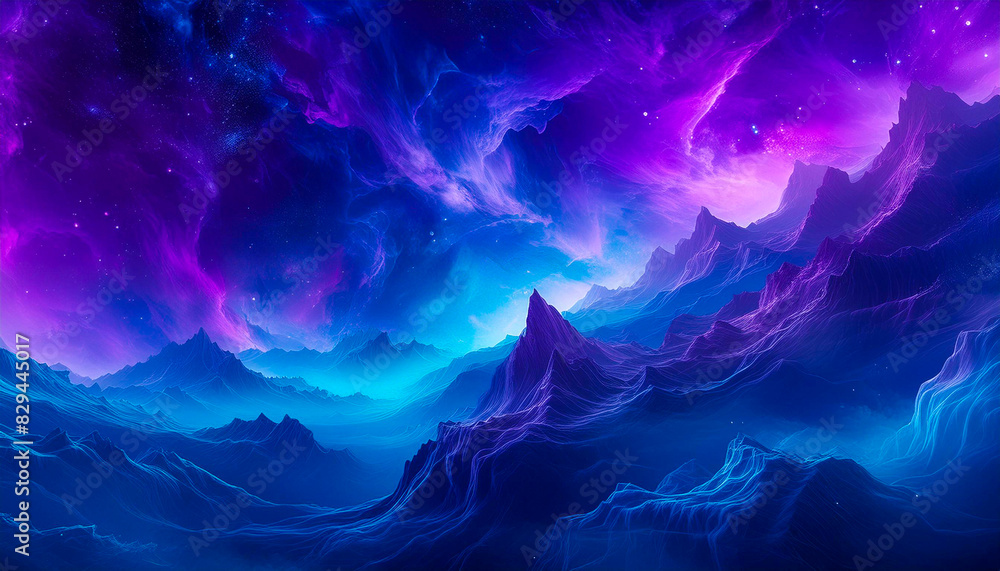 Vivid and richly textured abstract background featuring a cosmic blend of blue and purple shades