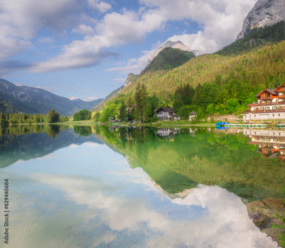 View of Hintersee lake in Berchtesgaden National Park Bavarian Alps, Germany