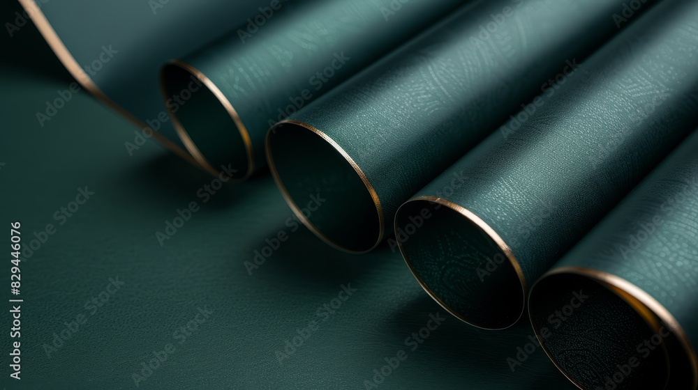 Fototapeta premium A tight shot of metallic pipes against a verdant backdrop The pipe ends are somewhat indistinct, displaying a blurred aspect