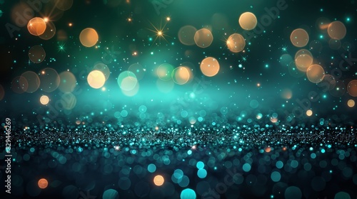  A crisp image of a dark blue and green background teeming with numerous tiny circles of light, distinctly illuminating its center The background remains slightly obscured yet discernible photo