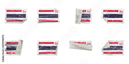 Set of Vintage Post stamp folded thailand flag with old paper texture