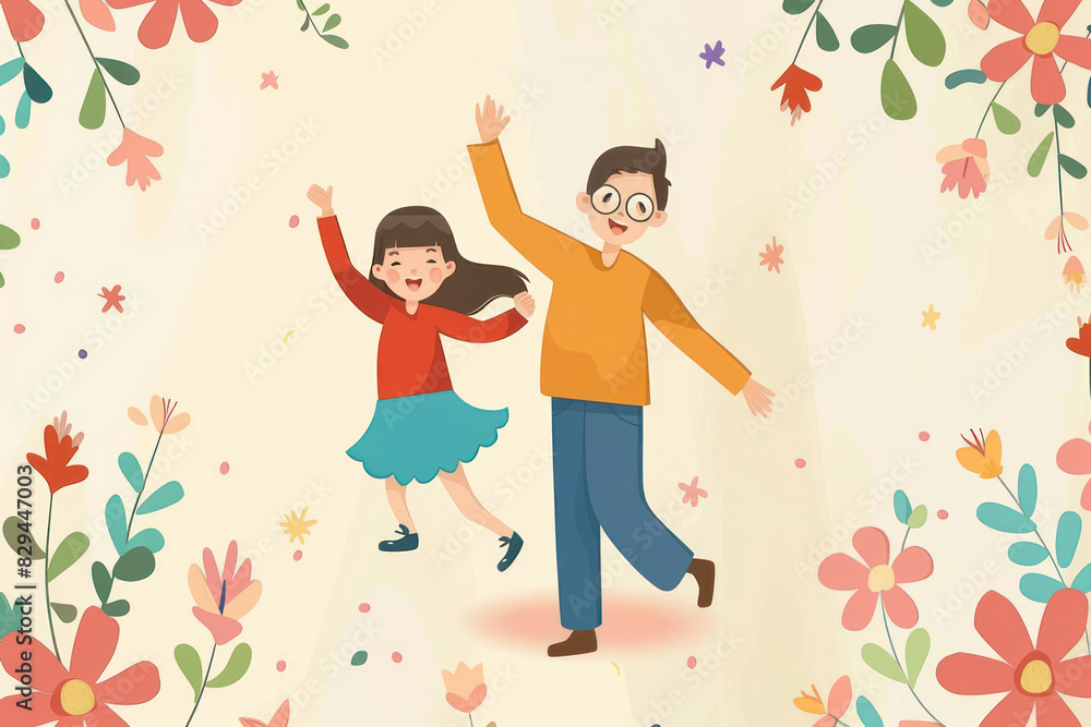 Illustration of a happy father and daughter celebrating flat design background. Illustration of a happy father and daughter celebrating flat design background.