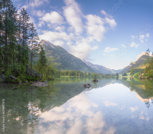 Fototapeta Naklejka Na Ścianę i Meble -  View of Hintersee lake in Berchtesgaden National Park Bavarian Alps, Germany