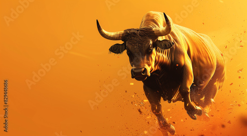 Charging Bull on Vibrant Orange Background