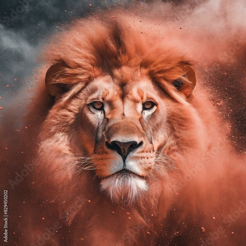Majestic Lion in Red Dust Cloud