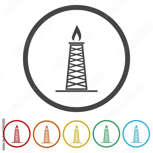 Oil rig simple icon. Set icons in color circle buttons
