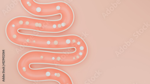 Image of lactic acid bacteria moving down the large intestine, can be used for advertising. 3d rendering image