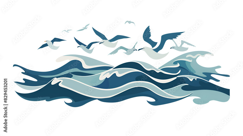 Sea icon. Waves and seagulls, Generative AI