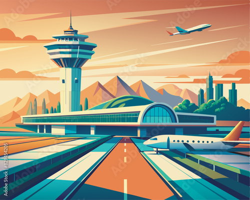 airport flight transport flat vector