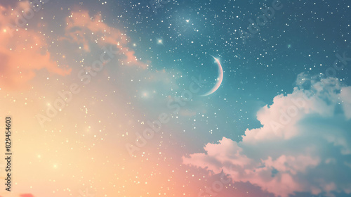 雲と星空に浮かぶ新月