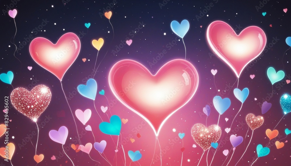 glowing hearts background, valentines day and love topics