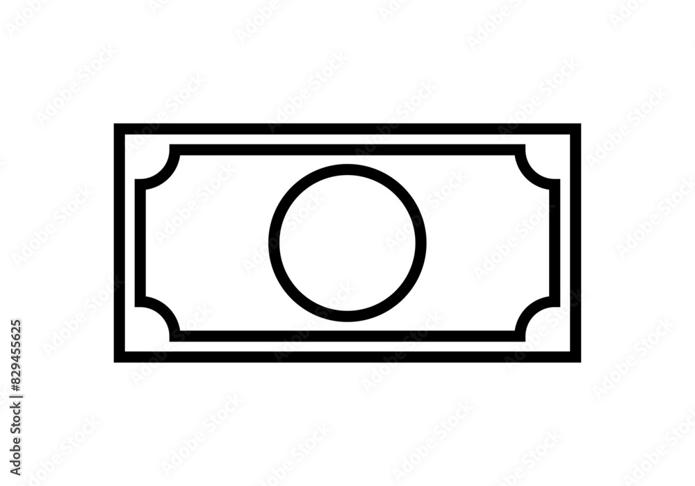 Icono negro de billetes en fondo blanco. Icono negro de billetes en fondo blanco.