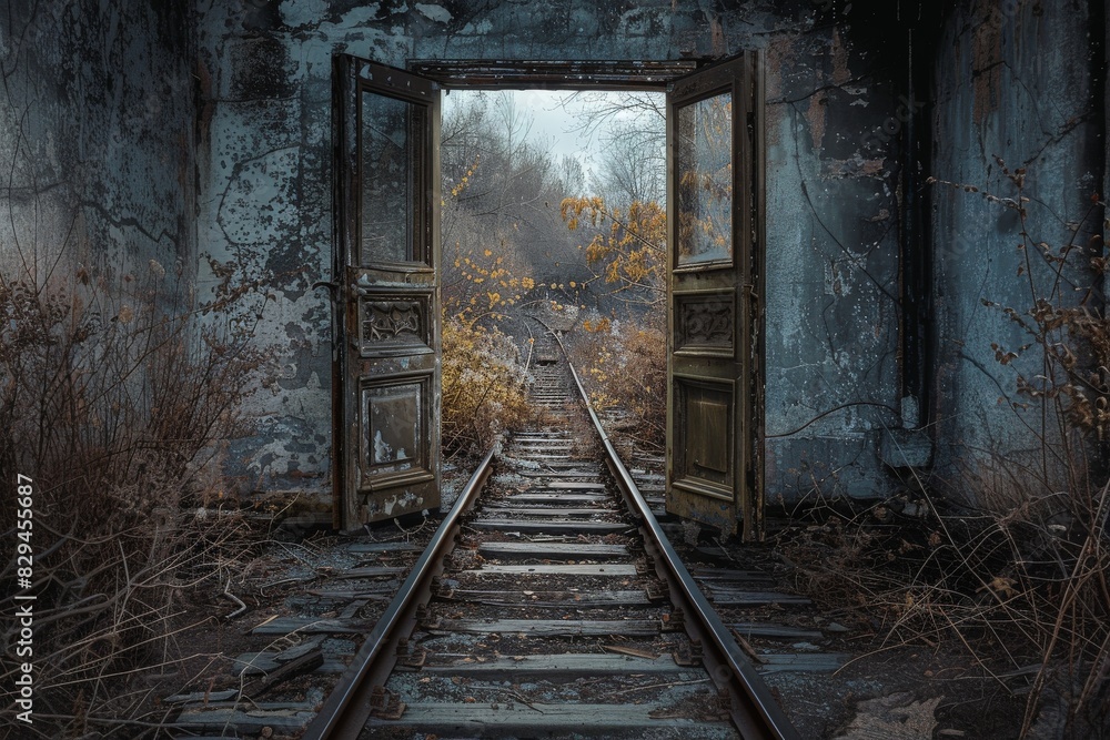 Fototapeta premium Zimmer eines alten verfallenen Hauses - Generative AI. Beautiful simple AI generated image in 4K, unique.