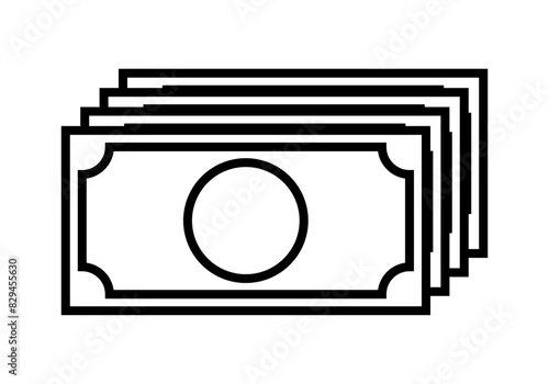 Icono negro de billetes en fondo blanco.