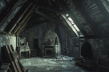 Tableau sur toile  Zimmer eines alten verfallenen Hauses - Generative AI. Beautiful simple AI generated image in 4K, unique.  © ArtSpree