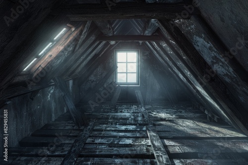 Abandoned hostel. Creepy dirty and abandoned bedroom with cracked walls and double-decker bed. Beautiful simple AI generated image in 4K, unique.