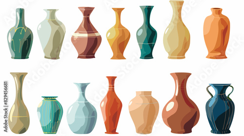 Stylish empty ceramic vases isolated on white Cartoon